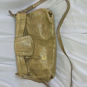 Vintage Brahmin Crocodile Embossed Olive Green Leather Crossbody Purse